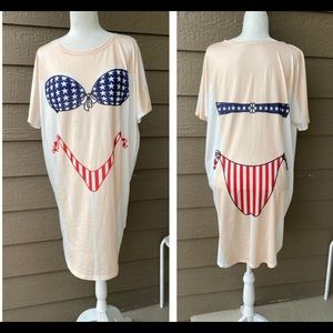 Cover Up T-Shirt ocean bikini american flag USA